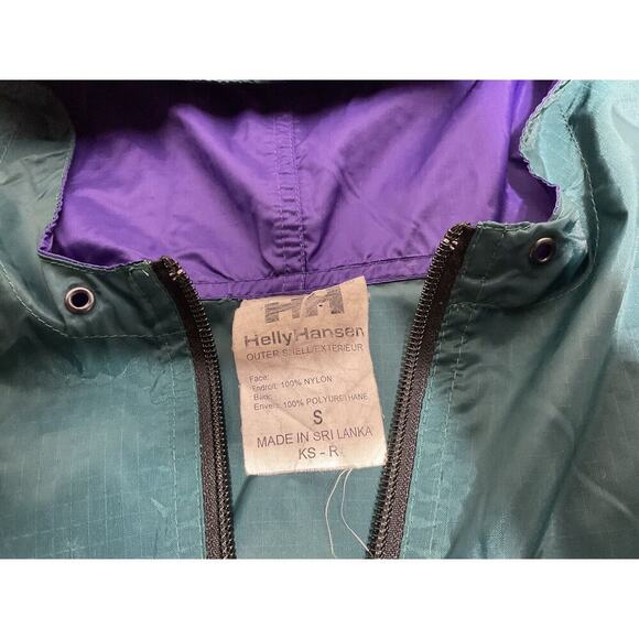 Helly Hansen Jacket Mens Small Green Rip Stop Hooded Rain Jacket Long Sleeve Zip - Picture 9 of 10